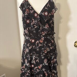 Floral Short Black Sleeveless Ruffle Dress Summer Feminine Large Party